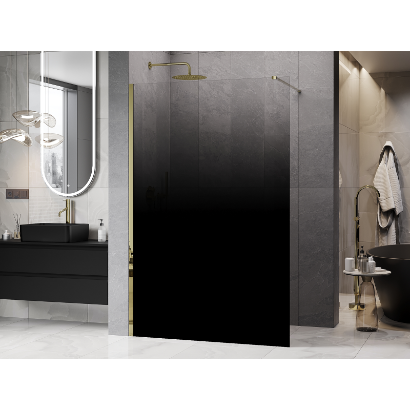 Mexen Kioto Walk-in zuhanyfal 100 x 200 cm, fekete ombre 8 mm, aranyszínű - 800-100-101-50-76