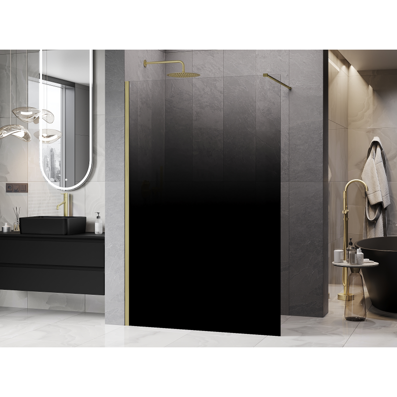 Mexen Kioto perete de duș Walk-in 130 x 200 cm, ombre negru 8 mm, aurit periat - 800-130-101-55-76