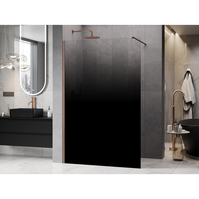 Mexen Kioto panou de duș Walk-in 70 x 200 cm, ombre negru 8 mm, cupru periat - 800-070-101-65-76