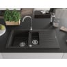 Mexen Matias Chiuvetă de granit de 1,5 compartiment cu picurător și baterie de bucătărie Telma, Neagră/Aurie - 6502-75-670200-70