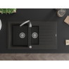 Mexen Matias chiuvetă de bucătărie din granit cu 1,5 compartimente cu scurgător și baterie Telma, negru/auriu