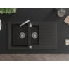 Mexen Matias Chiuvetă de granit de 1,5 compartiment cu picurător și baterie de bucătărie Telma, Neagră/Aurie - 6502-75-670200-70