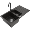 Mexen Matias chiuvetă de bucătărie din granit cu o cuvă și jumătate, cu scurgător și baterie Telma, negru/auriu