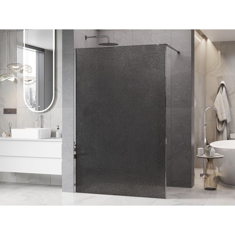Mexen Kioto Walk-in zuhanyfal 100 x 200 cm, crackle grafit 12 mm, króm - 800-100-101-01-44-X