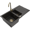 Chiuvetă granit Mexen Matias cu 1,5 compartimente cu scurgător și baterie de bucătărie Telma, negru/auriu - 6502-75-670200-50