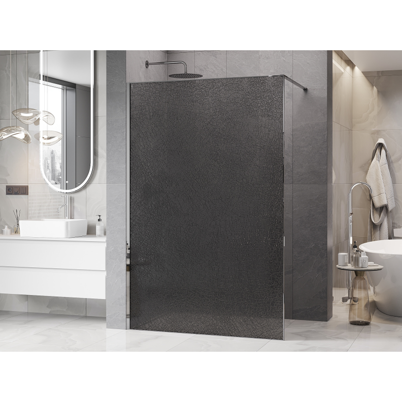 Mexen Kioto Walk-in zuhanyfal 130 x 200 cm, crackle grafit 12 mm, króm - 800-130-101-01-44-X