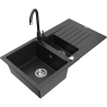Mexen Matias chiuvetă de granit cu 1,5 cuve cu scurgător și baterie de bucătărie Telma, negru/argintiu - 6502-73-670200-70