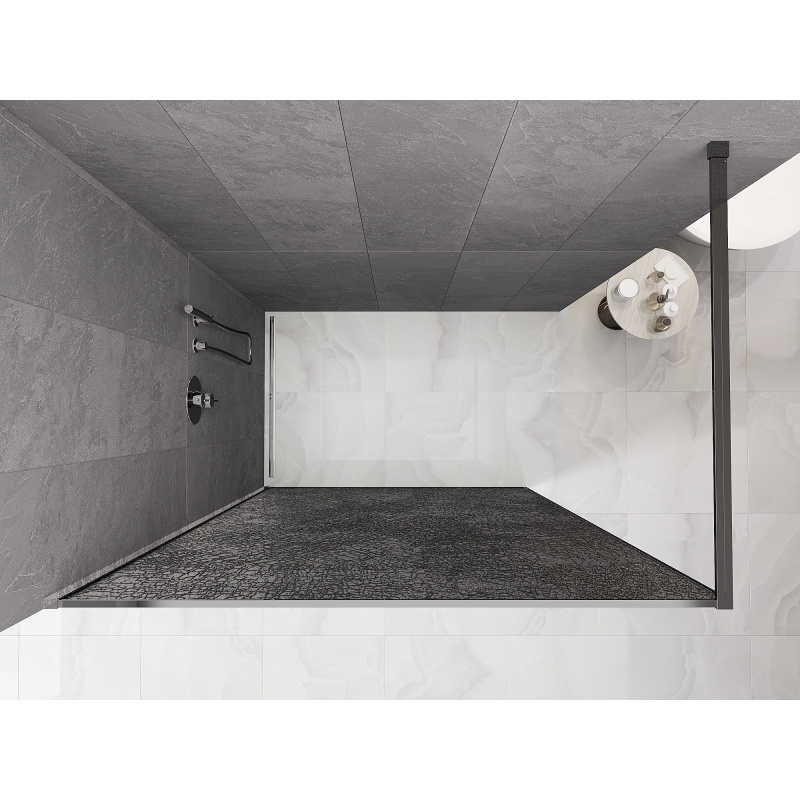 Mexen Kioto perete de duș Walk-in 90 x 200 cm, crackle grafit 12 mm, crom - 800-090-101-01-44-X