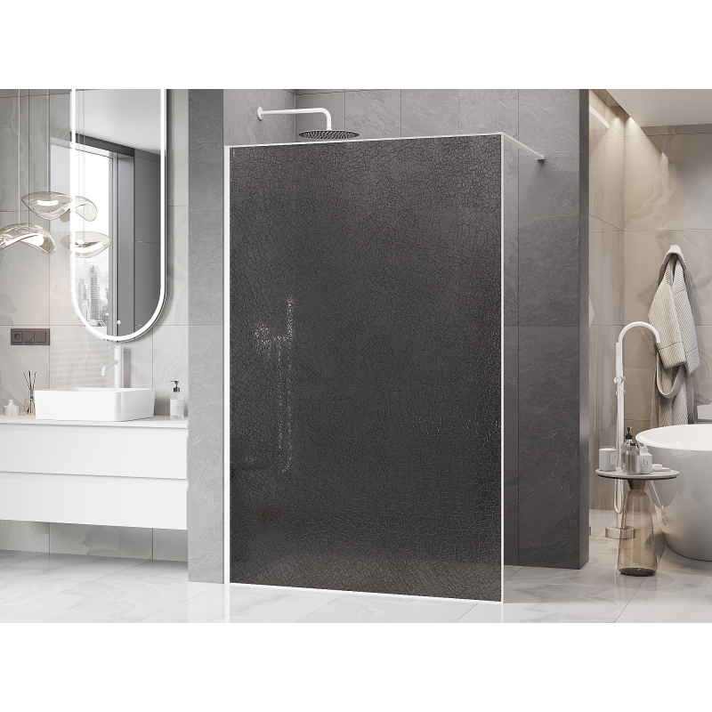 Mexen Kioto panou de duș Walk-in 130 x 200 cm, crackle gri 12 mm, alb - 800-130-101-20-44-X