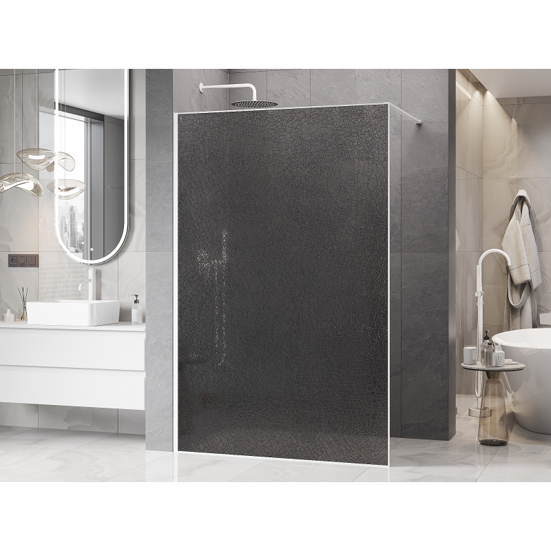 Mexen Kioto Walk-in zuhanyfal 140 x 200 cm, crackle grafit 12 mm, fehér - 800-140-101-20-44-X