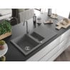 Mexen Matias Chiuvetă de granit de 1,5 compartiment cu picurător și baterie de bucătărie Telma, Gri - 6502-71-670200-71