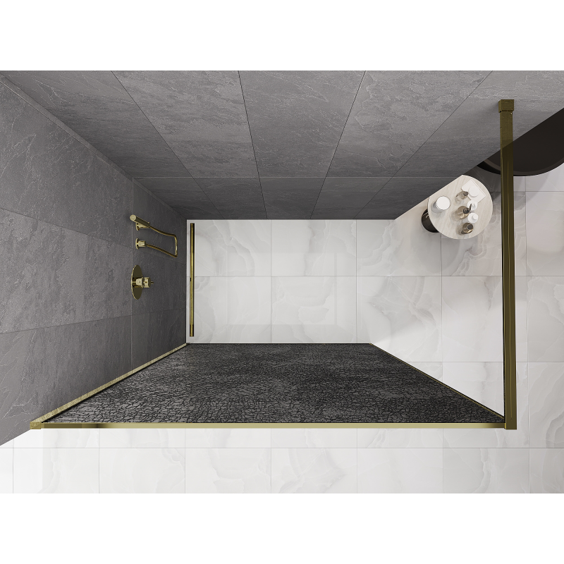 Mexen Kioto panou de duș Walk-in 120 x 200 cm, crackle grafit 12 mm, auriu - 800-120-101-50-44-X