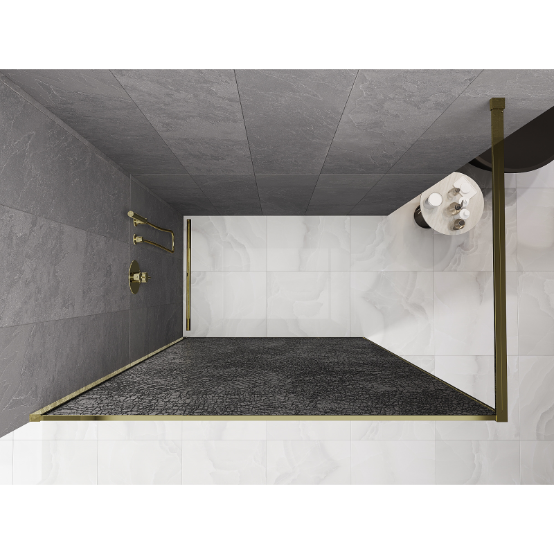 Mexen Kioto Walk-in zuhanyfal 120 x 200 cm, crackle grafit 12 mm, arany - 800-120-101-50-44-X