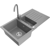 Mexen Matias chiuvetă de granit cu 1,5 compartimente cu scurgător și baterie de bucătărie Telma, gri - 6502-71-670200-71
