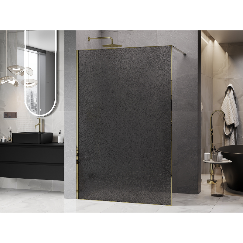 Mexen Kioto Walk-in zuhanyfal 90 x 200 cm, crackle grafit 12 mm, arany - 800-090-101-50-44-X