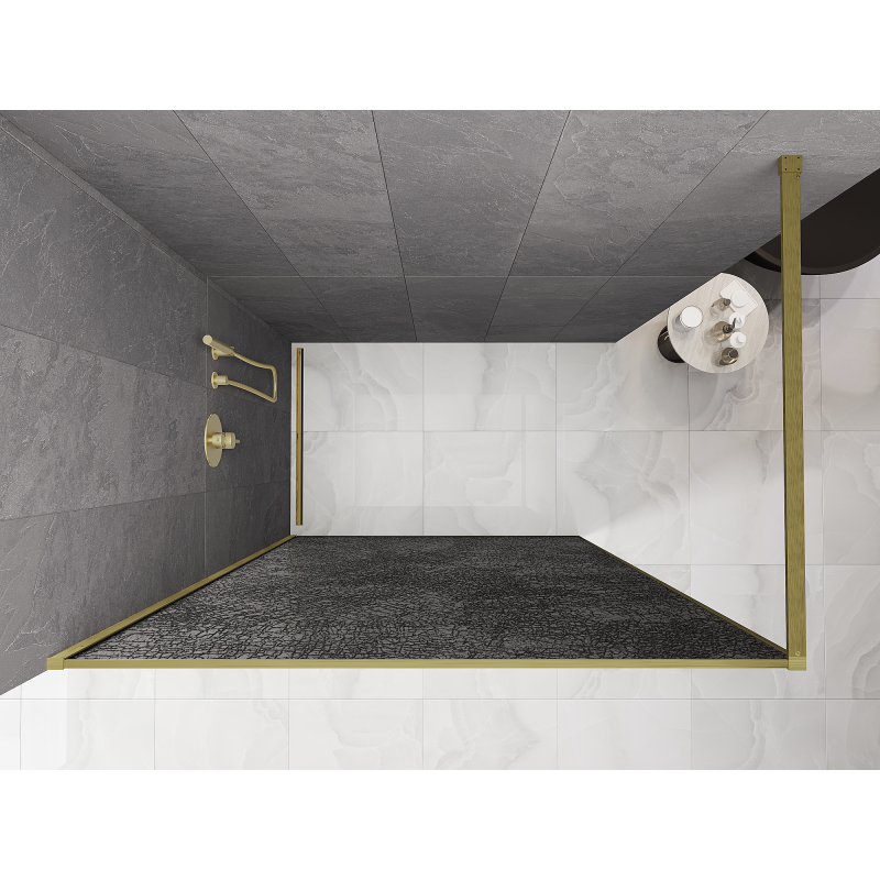 Mexen Kioto perete de duș Walk-in 150 x 200 cm, crackle grafit 12 mm, auriu periat - 800-150-101-55-44-X