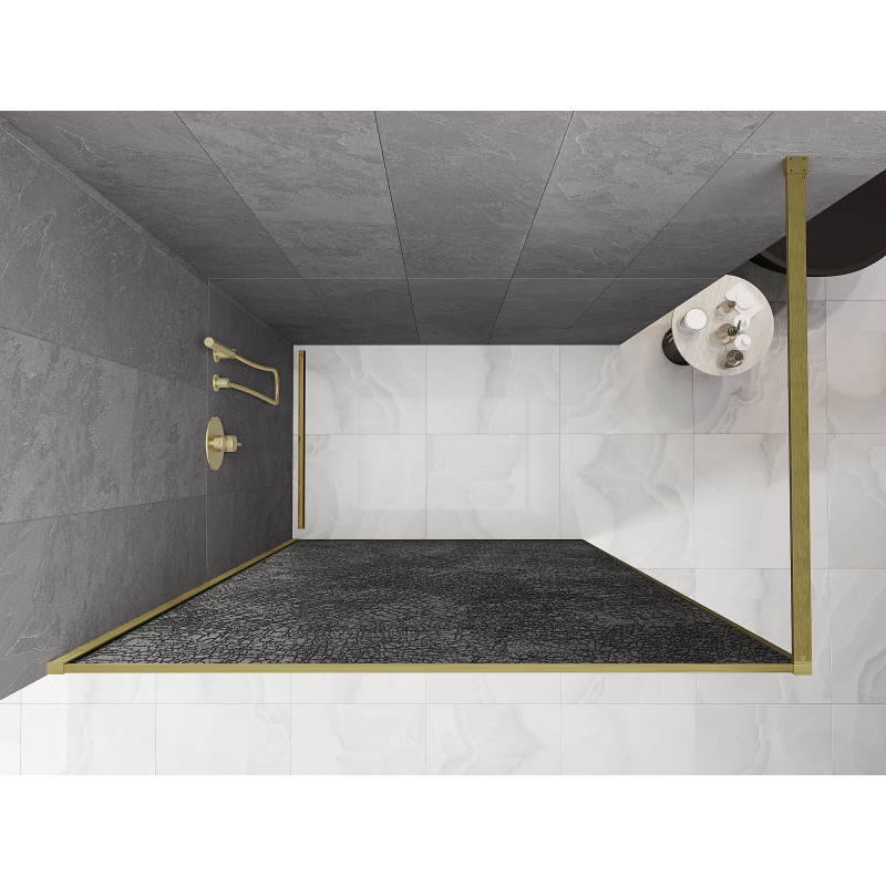 Mexen Kioto Walk-in zuhanyfal 80 x 200 cm, crackle grafit 12 mm, arany kefélt felület - 800-080-101-55-44-X