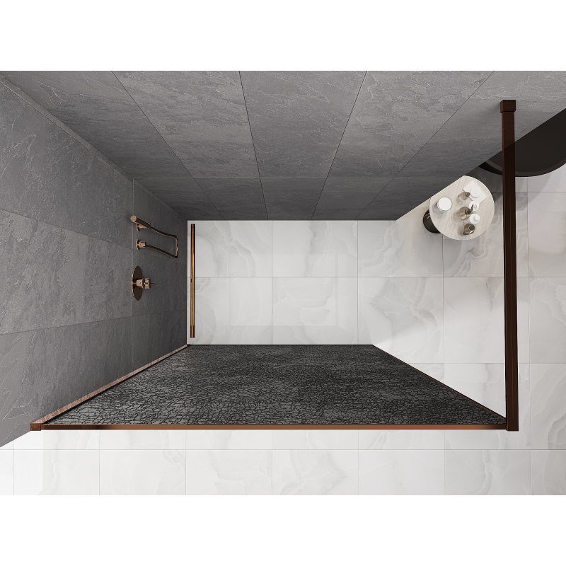 Mexen Kioto Walk-in zuhanyfal 130 x 200 cm, repedezett grafit 12 mm, rózsaarany - 800-130-101-60-44-X