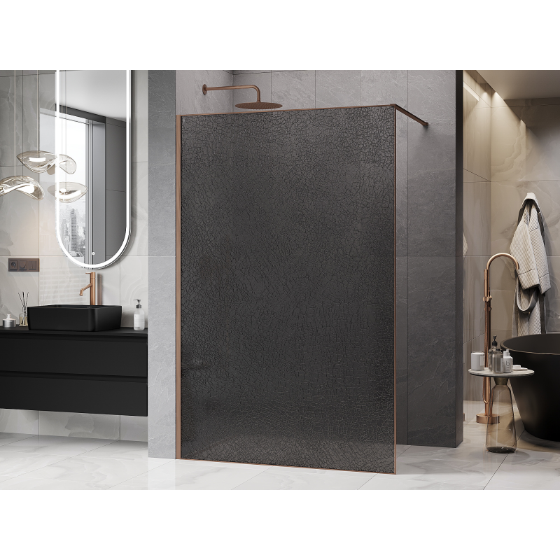 Mexen Kioto perete de duș Walk-in 120 x 200 cm, crackle grafit 12 mm, cupru periat - 800-120-101-65-44-X