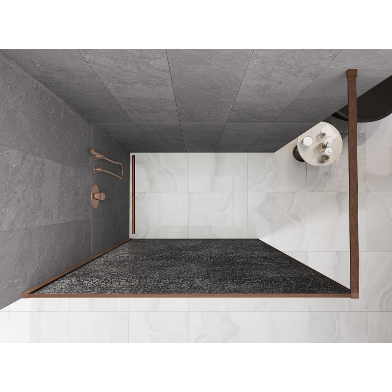 Mexen Kioto Walk-in zuhanyfal 120 x 200 cm, crackle grafit 12 mm, kefélt réz - 800-120-101-65-44-X