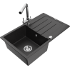 Mexen Bruno chiuvetă de granit cu 1 compartiment cu scurgător și baterie de bucătărie Duero, negru/argintiu metalizat