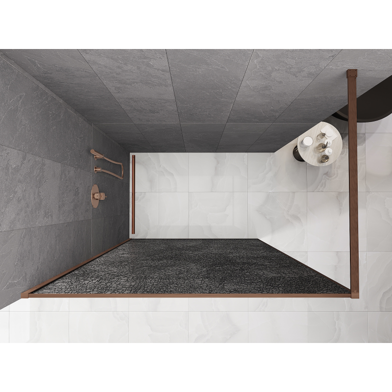 Mexen Kioto perete de duș Walk-in 90 x 200 cm, crackle grafit 12 mm, cupru periat - 800-090-101-65-44-X