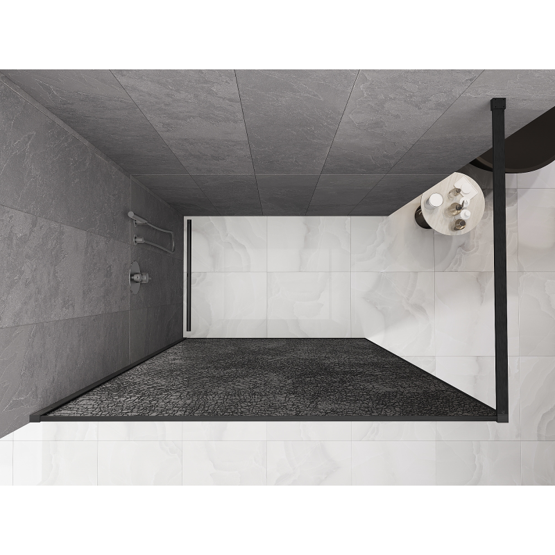 Mexen Kioto perete de duș Walk-in 100 x 200 cm, crackle grafit 12 mm, gri armă periat - 800-100-101-66-44-X