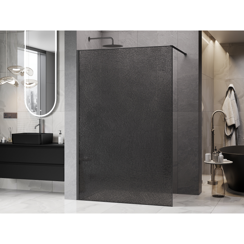 Mexen Kioto perete de duș Walk-in 70 x 200 cm, crackle grafit 12 mm, gri pistol periat - 800-070-101-66-44-X