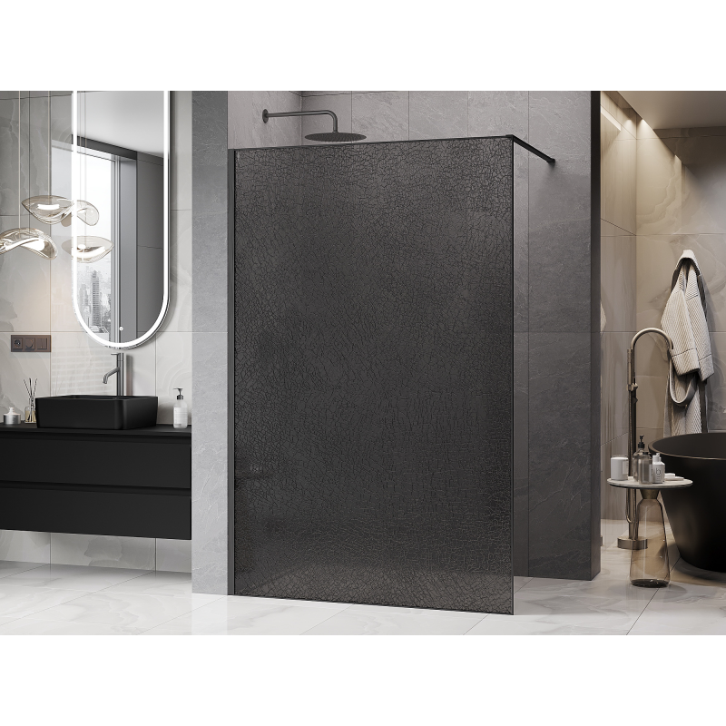 Mexen Kioto perete de duș Walk-in 90 x 200 cm, crackle grafit 12 mm, gri pistol periat - 800-090-101-66-44-X