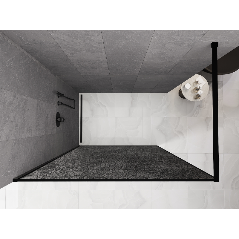 Mexen Kioto perete duș Walk-in 100 x 200 cm, crackle grafit 12 mm, negru - 800-100-101-70-44-X
