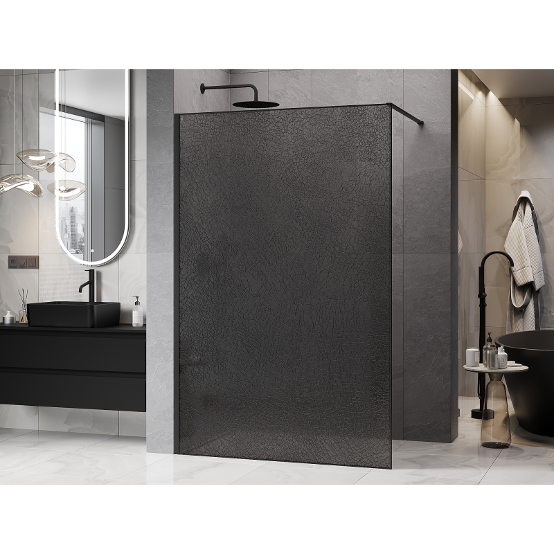 Mexen Kioto panou de duș Walk-in 160 x 200 cm, crackle grafit 12 mm, negru - 800-160-101-70-44-X