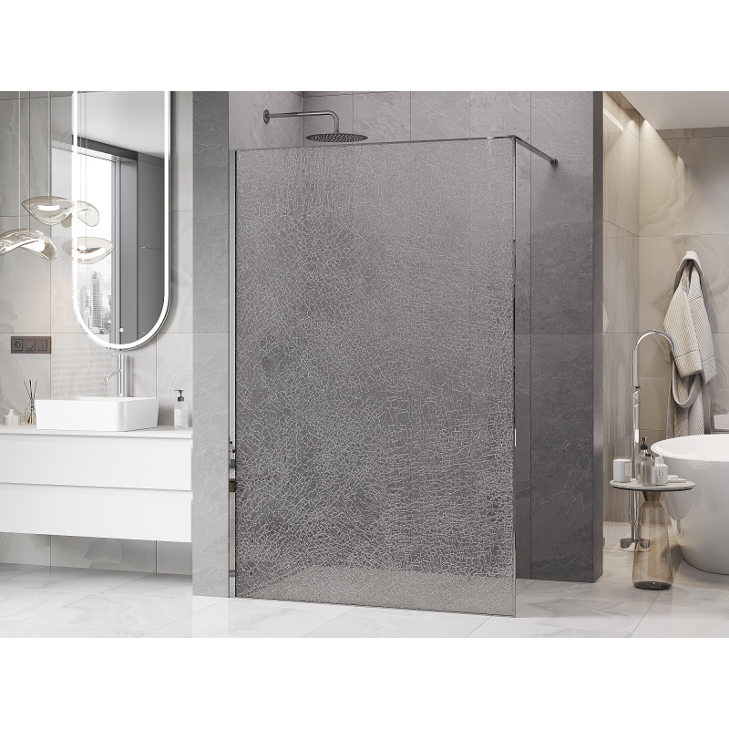 Mexen Kioto Walk-in zuhanyfal 130 x 200 cm, crackle átlátszó 12 mm, króm - 800-130-101-01-04-X