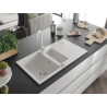 Mexen Matias chiuvetă de granit cu 1,5 compartimente, cu scurgător și baterie bucătărie Telma, alb - 6502-20-670200-20