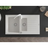 Mexen Matias chiuvetă de granit cu 1,5 compartimente, cu scurgător și baterie bucătărie Telma, alb - 6502-20-670200-20