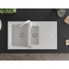 Mexen Matias Chiuvetă de granit de 1,5 compartiment cu picurător și baterie de bucătărie Telma, Albă - 6502-20-670200-20