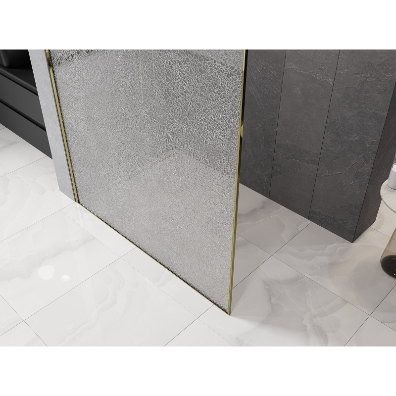 Mexen Kioto perete de duș Walk-in 100 x 200 cm, crackle transparent 12 mm, aurie - 800-100-101-50-04-X