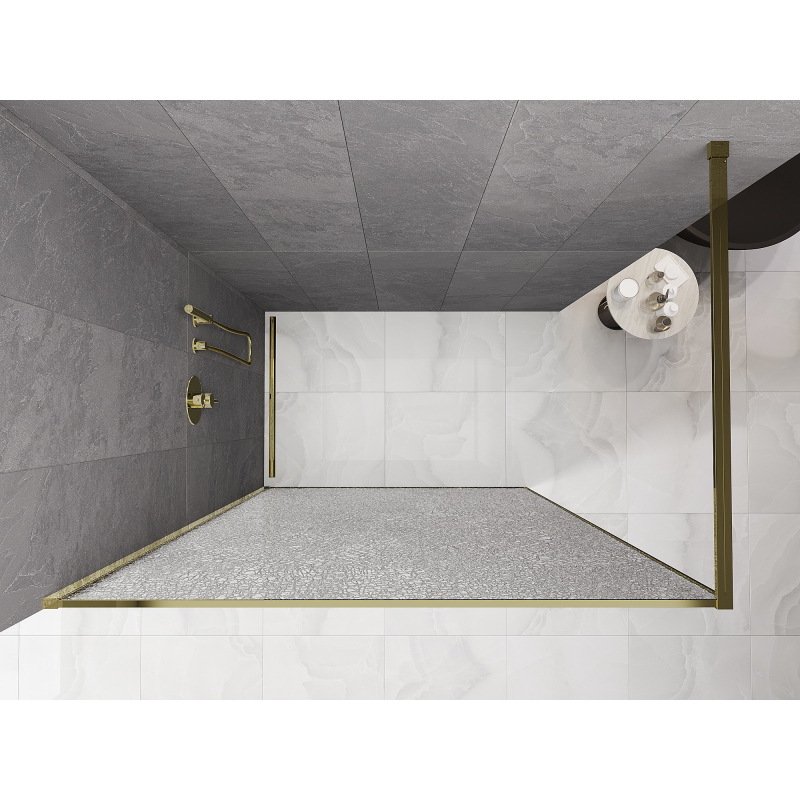 Mexen Kioto perete de duș Walk-in 100 x 200 cm, crackle transparent 12 mm, aurie - 800-100-101-50-04-X