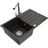Mexen Bruno chiuvetă din granit cu o cuvă, cu picurător și robinet de bucătărie Duero, negru/auriu metalic