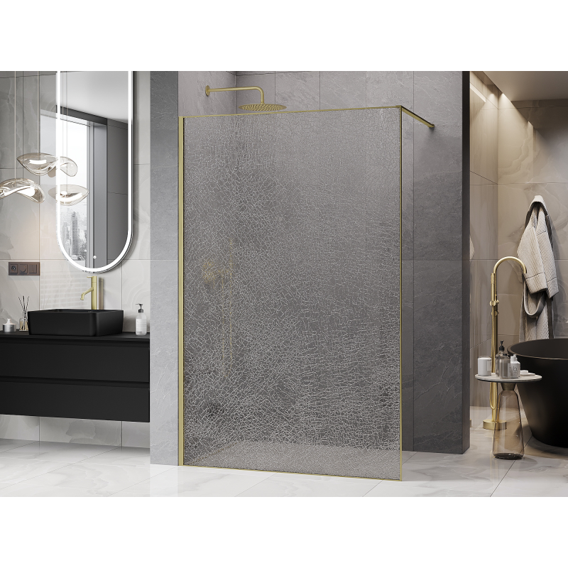 Mexen Kioto Perete de duș Walk-in 100 x 200 cm, crackle transparent 12 mm, auriu periat - 800-100-101-55-04-X