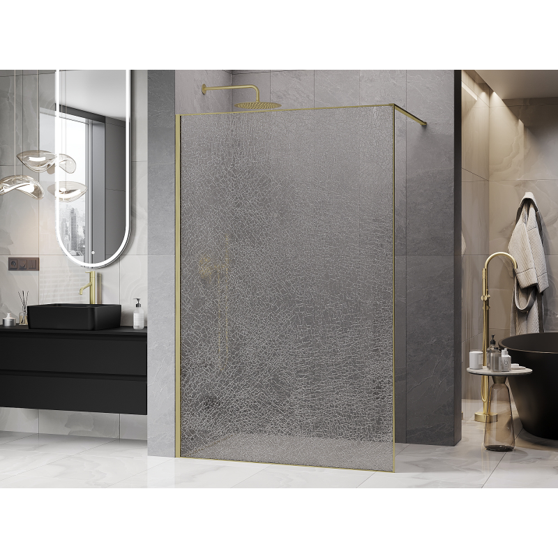 Mexen Kioto Walk-in zuhanyfal 90 x 200 cm, crackle átlátszó 12 mm, arany kefélt - 800-090-101-55-04-X