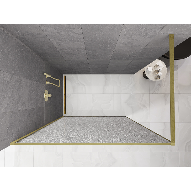 Mexen Kioto perete de duș Walk-in 90 x 200 cm, crackle transparent 12 mm, auriu periat - 800-090-101-55-04-X