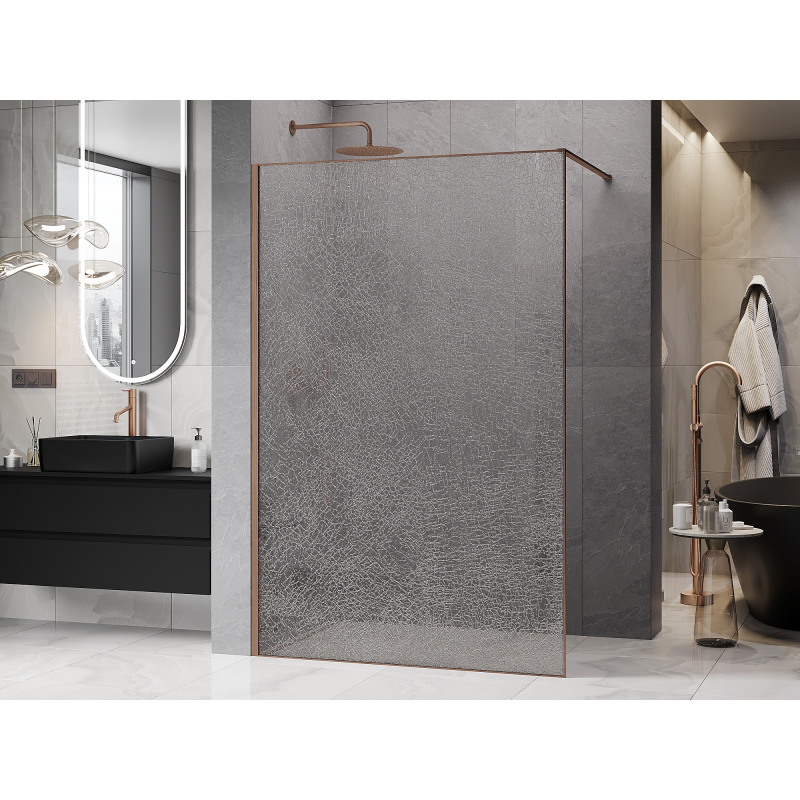 Mexen Kioto perete de duș Walk-in 90 x 200 cm, crackle transparent 12 mm, cupru periat - 800-090-101-65-04-X
