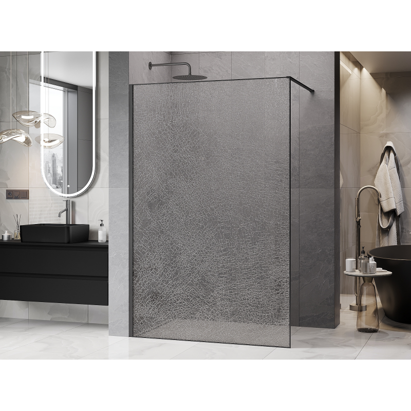 Mexen Kioto 70 x 200 cm-es Walk-in zuhanyfal, crackle átlátszó 12 mm, szálcsiszolt pisztolyszürke - 800-070-101-66-04-X