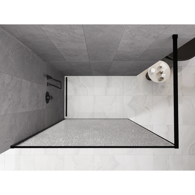 Mexen Kioto Perete de duș Walk-in 100 x 200 cm, crackle transparent 12 mm, negru - 800-100-101-70-04-X