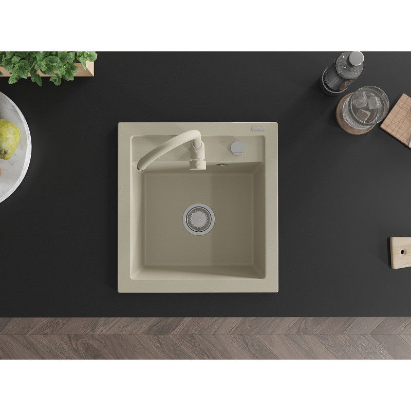 Mexen Vito 1-medencés gránit mosogató Telma konyhai csapteleppel, bézs - 6503-69-670200-69