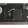Mexen Bruno chiuvetă de granit cu 1 cuvă cu scurgător și baterie de bucătărie Duero, negru stropit - 6513-76-671600-50