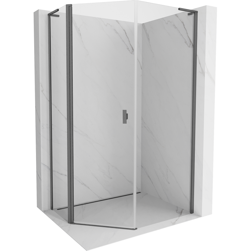 Mexen Mist L cabină de duș pentagonală asimetrică cu uși batante 80x100 cm transparent gri armă periat