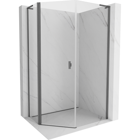 Mexen Mist L cabină de duș pentagonală asimetrică cu uși batante 80x100 cm transparent gri armă periat