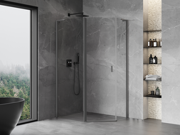 Mexen Mist L cabina de duș pentagonală asimetrică rabatabilă 100 x 90 cm, transparent, gun metal - 8A8L-100-090-95-00