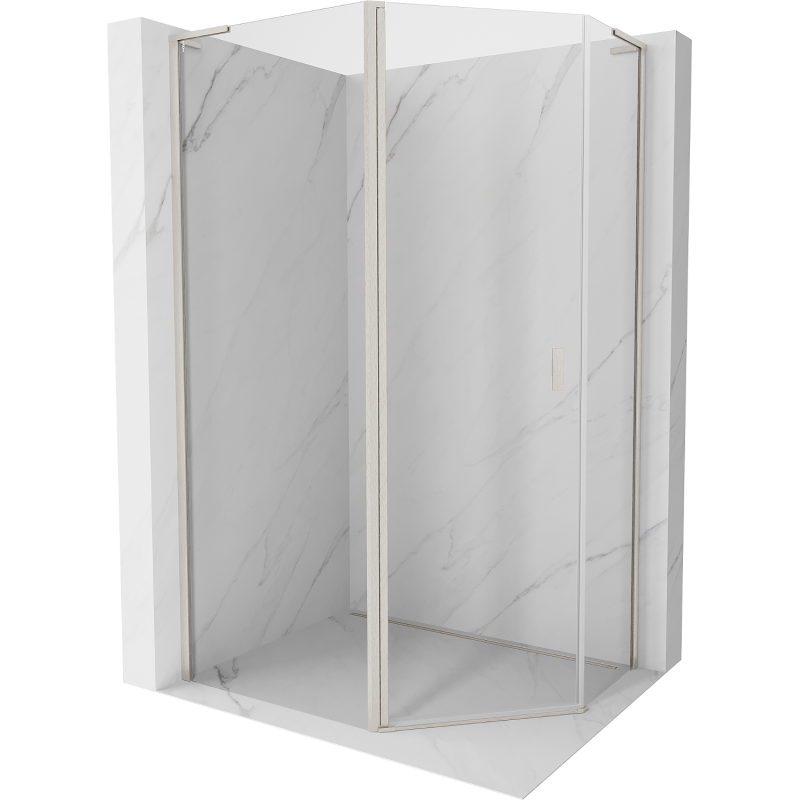 Mexen Mist L cabina de duș pentagonală asimetrică cu ușă batantă 90 x 80 cm transparent nichel periat - 8A8L-090-080-97-00